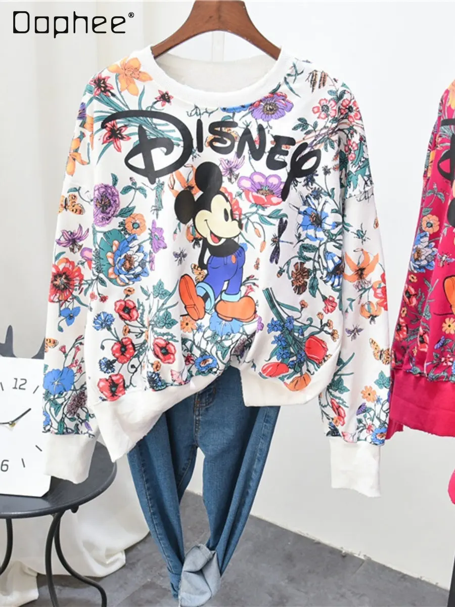 

Женский хлопковый пуловер с длинным рукавом и цветочным принтом