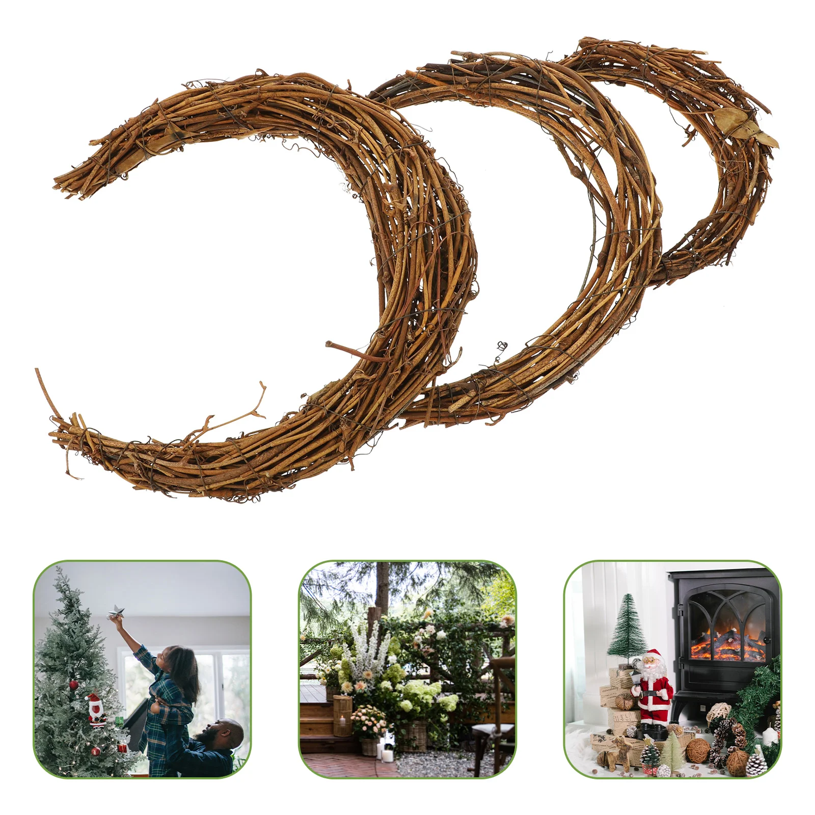 

3 Pcs Smilax Rattan Wreath Making Rings Dream Catcher Circle Garlands DIY Material Dry Vine Moon-shape