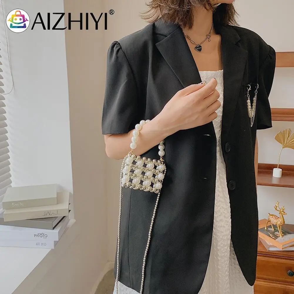 

Women Handmade Pearl Beads Crossbody Bags Lady Summer Flap Exquisite Mini Top-Handle Bags vintage Simple Bohemian Shoulder Bags
