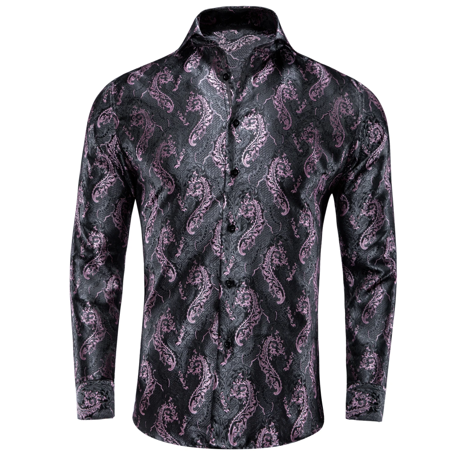 Hi-Tie Mens Silk Shirts Jacquard Paisley Floral Long Sleeve Lapel Shirt Blouse for Spring Autumn 30 Colors Casual Paisley Floral