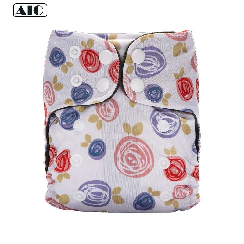 

[AIO] Rose Printed Newborn Eco Cloth Diaper Ecological Nappy Infant Pocket Diaper Reusable Adjustable Fit 0-6 Month Baby