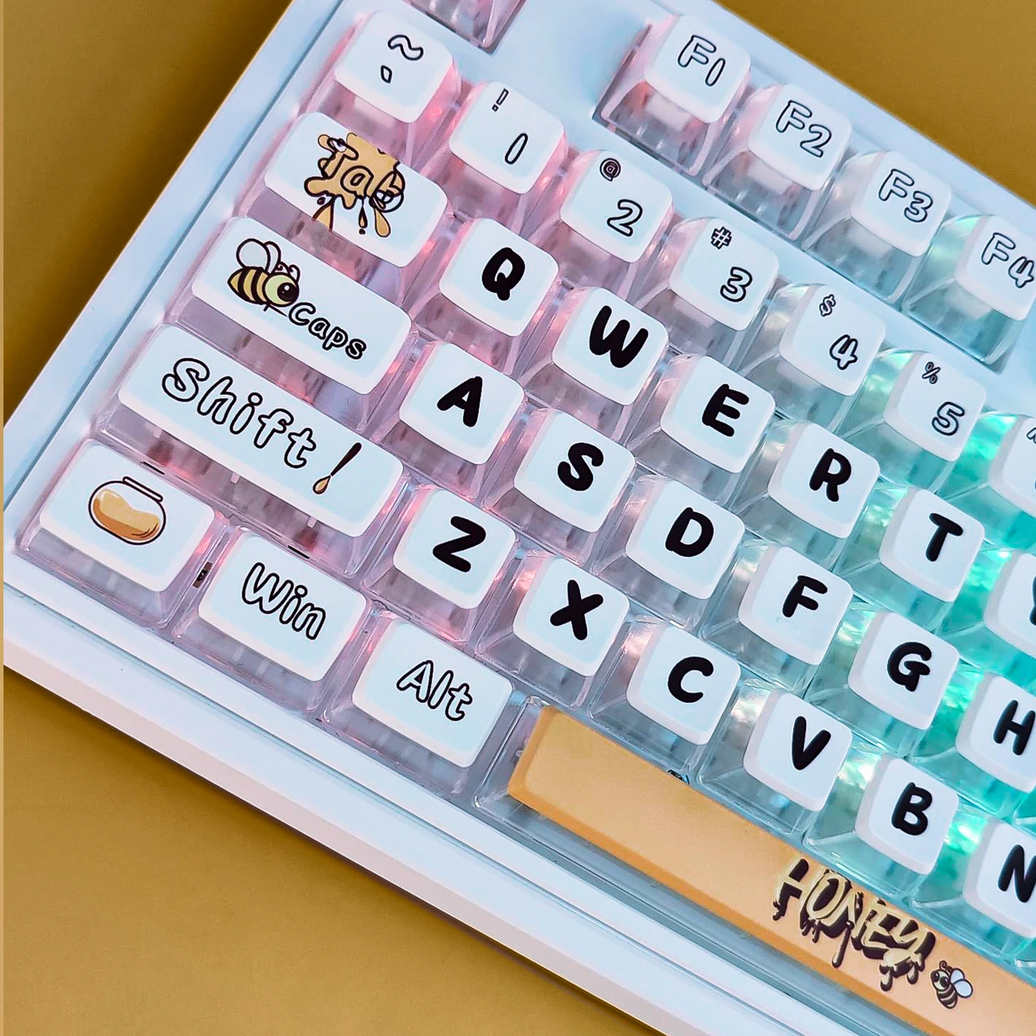 

116 Keys Shine Through Bee Pudding PBT Keycaps Crystal Transparent ASA Profile for Cherry MX Switches Mechanical Gamer Keyboard