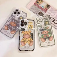 trendy cartoon bear pajamas square silicone phone case for iphone 11 12 13 pro max xs max xr xs x se 2020 8 7 plus clear casing