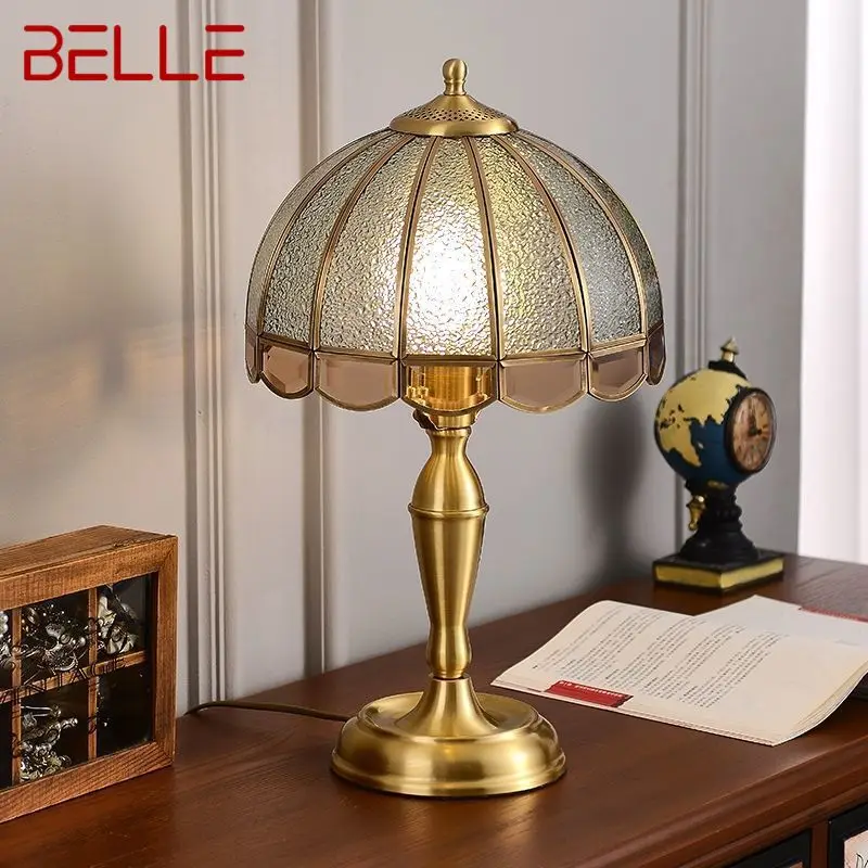 

BELLE Modern Brass Glass Table Lamp LED European Creative Bedside Copper Desk Lights for Home Living Room Bedroom