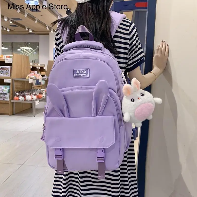 

High School Schoolbag Black Mochila Women Fashion Nylon Rucksack Waterproof Boy Girl Rabbit Bookbag for Teens Backpack