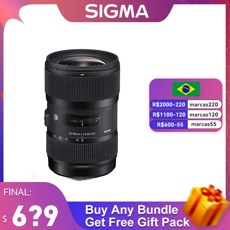 Sigma Lens 18-35mm F/1.8 DC HSM EF-S Lens Large Aperture APS-C DSLR Camera Lens For Canon 90D 80D 70D 60D 250D 850D SL3 T8i T6i