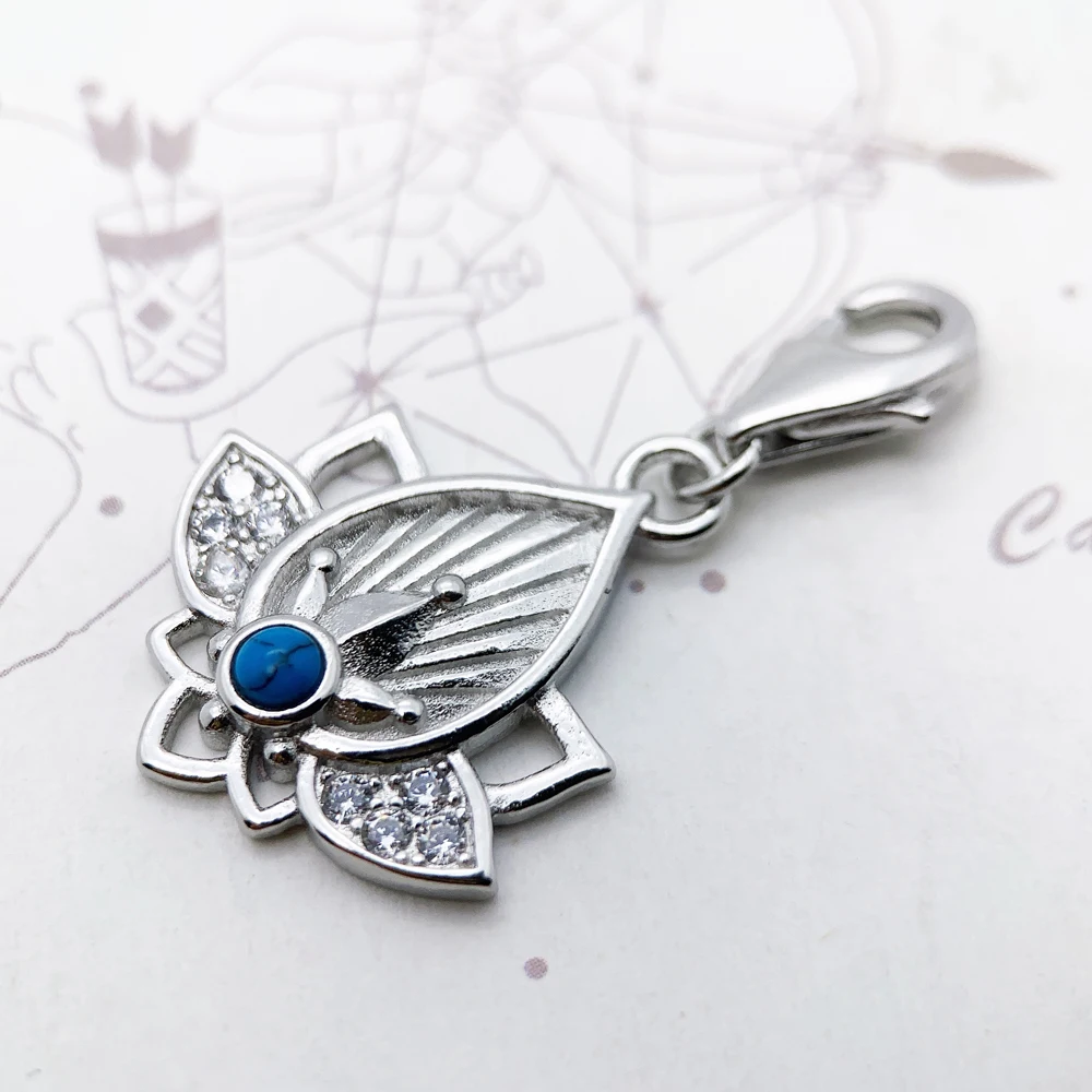 Trendy Buddhism Lotus Pendant Charm For Women Minimalist 925 Sterling Silver Turquoise Gift |