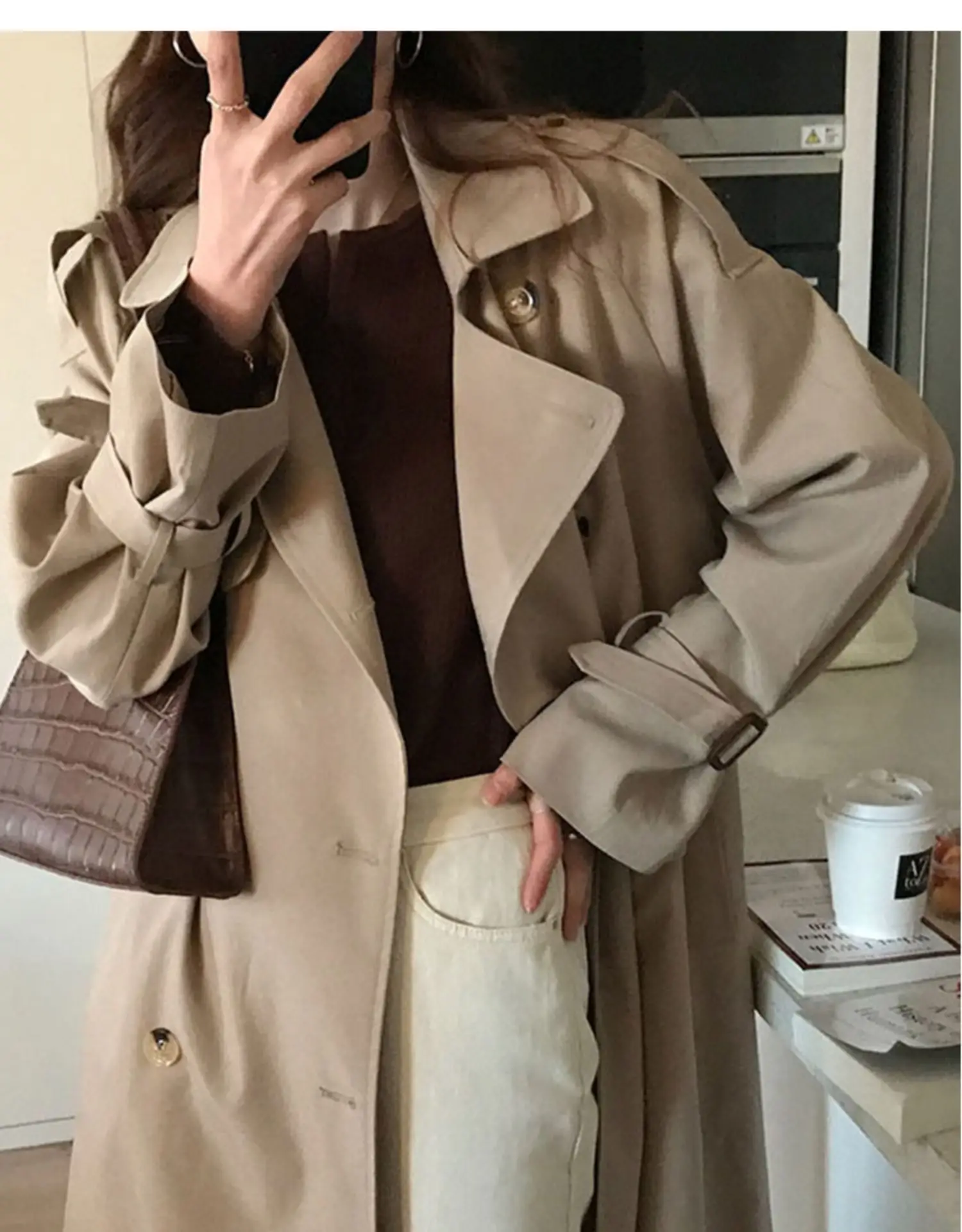 Длинный плащ цвета хаки женский новинка 2025 весна-осень корейское шикарное пальто