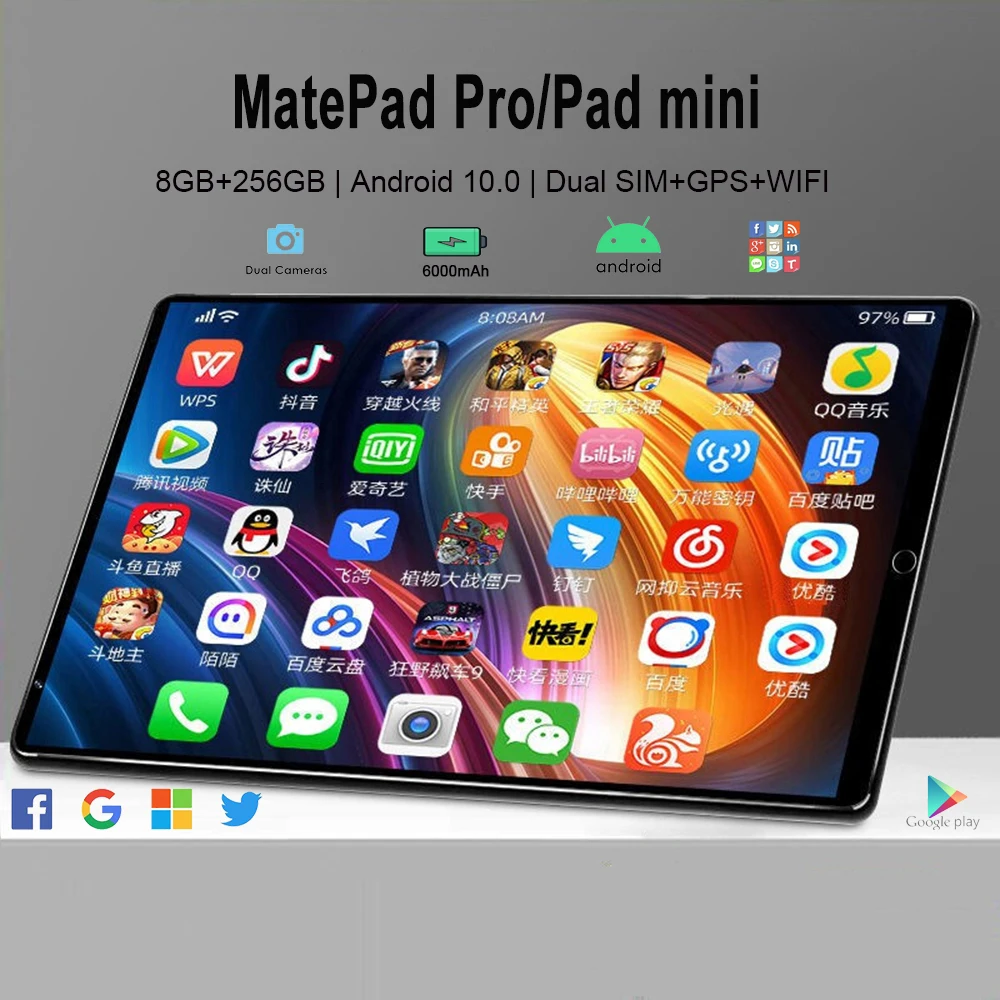 Женский планшет Pro/Pad mini 10 1/8 дюймов 8 ГБ ОЗУ 256 Гб ПЗУ Android 4G сеть Snapdragon 845