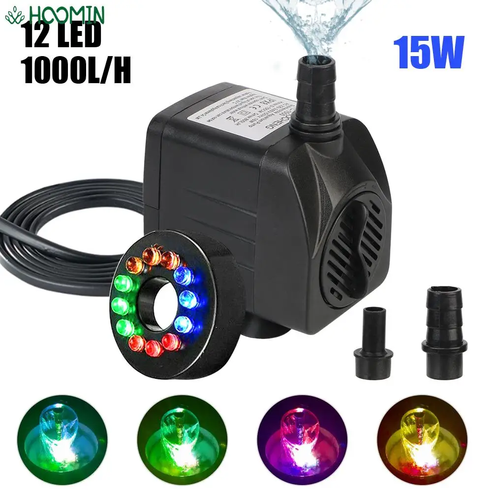 Ultra-quiet Water Pump with 12 LED Light for Garden Aquarium Fish Tank Bird Bath Fountain with Power Cord Submersible Fountain