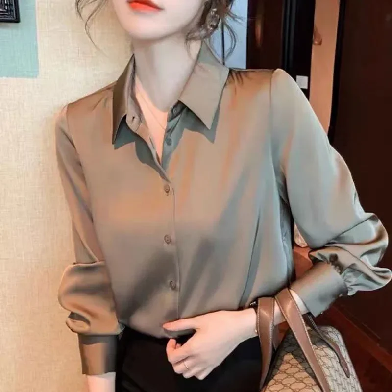 2024 New Women's Long Sleeve Solid Color Shirt Versatile Fashionable Outer Wear Top Design Sensibility Niche High-End Slimming B