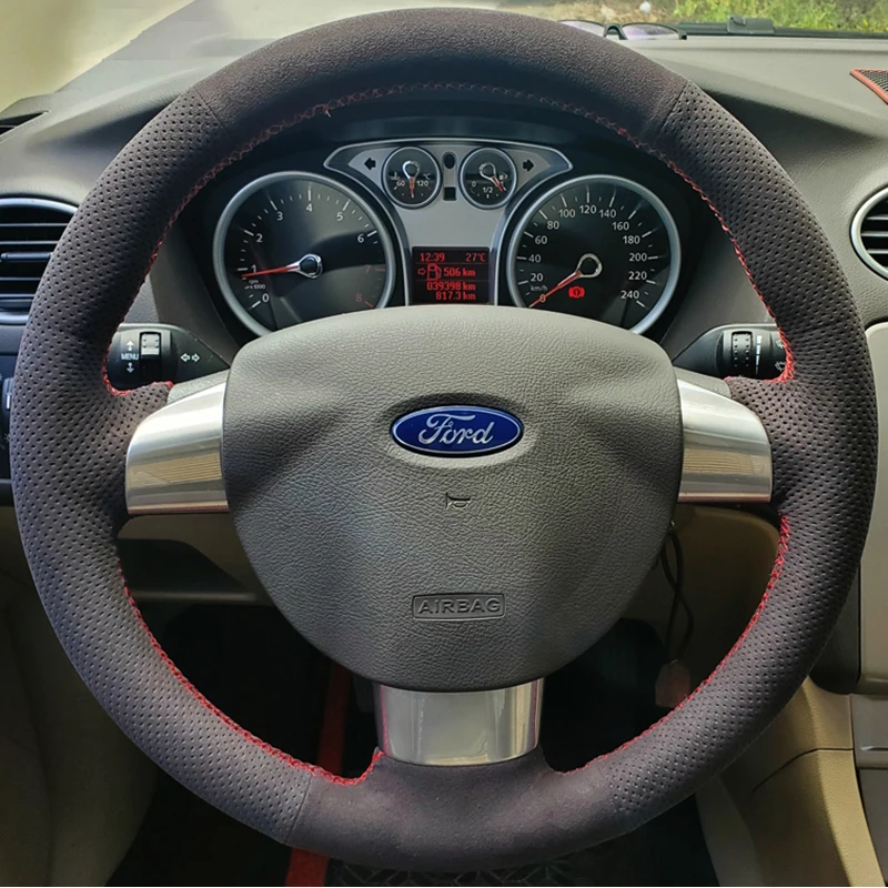 

Car Steering Wheel Braid Cover Hand Sewing Suede Leather For Ford Focus 2 2005 2006 2007 2008-2011(3-Spoke) Car Accessories