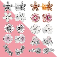 hot sale 925 sterling silver fashion dazzling daisy womens pandor earrings suitable for womens wedding gifts fashion jewelry