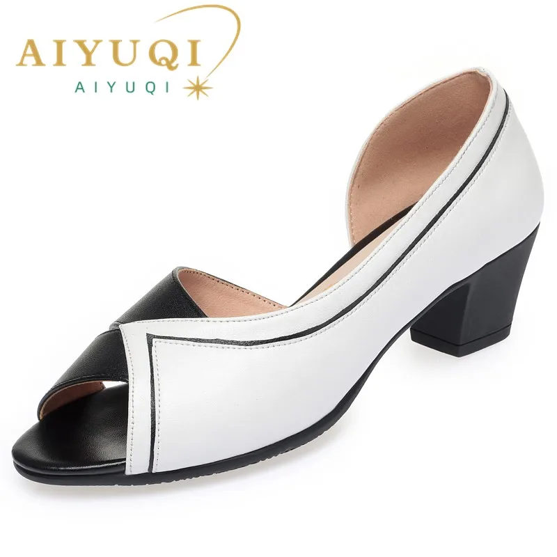 AIYUQI Sandals Women Genuine Leather 2023 New Fashion Fishmouth Women's Sandals Mixed Color Large Size Women's Summer Sandals