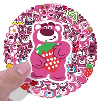 50 cute pink strawberry bear stickers cartoon expression mug stickers waterproof luggage stickers car sticker laptop sticker