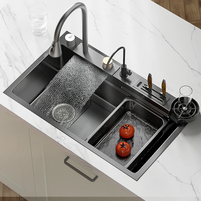 

Kitchen Sink waterfall sink for kitchen Stainless Steel sink Single Slot black Multifunction sink Wash Large basin smart sink