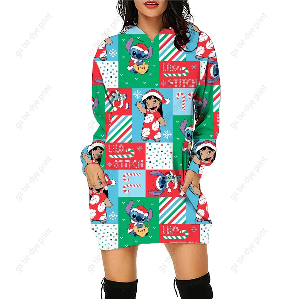 

Новое рождественское платье с капюшоном с Микки Маусом, свитер, модное платье Диснея, свитшот, платье, толстовка с капюшоном с 3d принтом для женщин