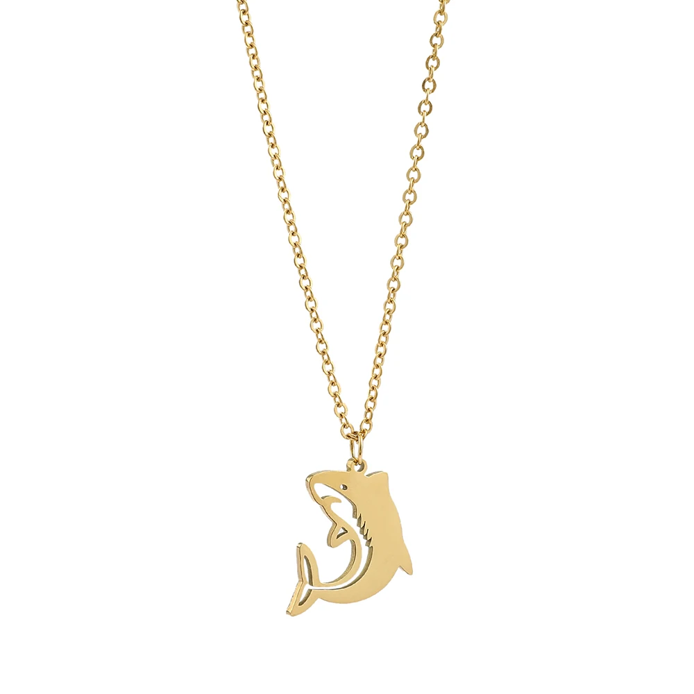 Cute Gold Color Sharks Animal Series Necklace For Women Man Stainless Steel Pendant Fashion Party Jewelry Accessories Gift