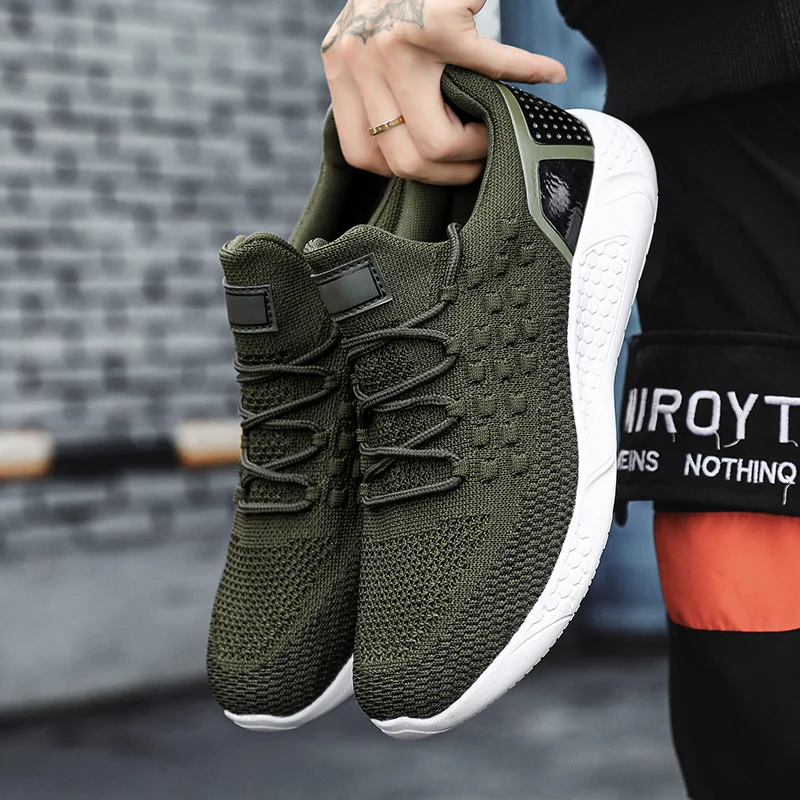 Light Sneakers Mens Casual Shoes Women Knitting Mesh Fashion Lace-up Jogging Sneakers Breathable Shoes Big Size Men Gym Shoes images - 6