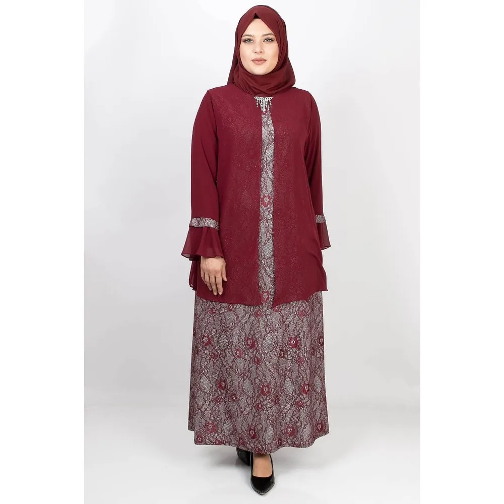 

Dorlie Kolyeli Lace Detail Evening Dress Burgundy MDA2113