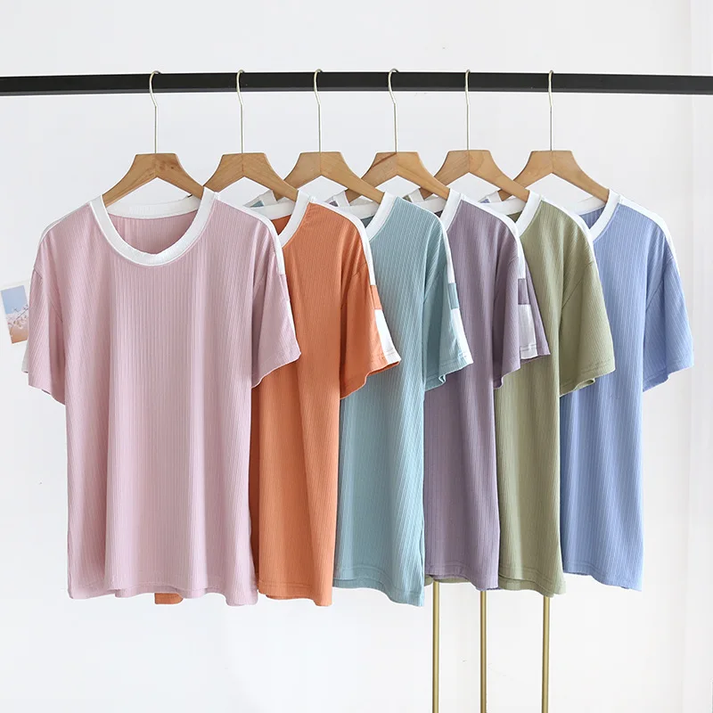 

New Women's Summer Jacquard Modal Comfortable Breathable Sweat Absorbing T-shirt Half Sleeve Round Neck Home Clothes Sleep Tops