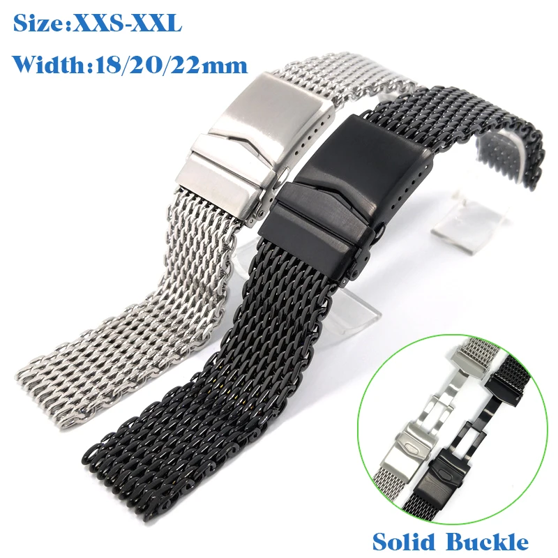 Stainless Steel Shark 4.0 Mesh Strap Diving Watch Band Solid Adjustable Safety Buckle 18/20/22mm Bracelet Accessories Men Luxury