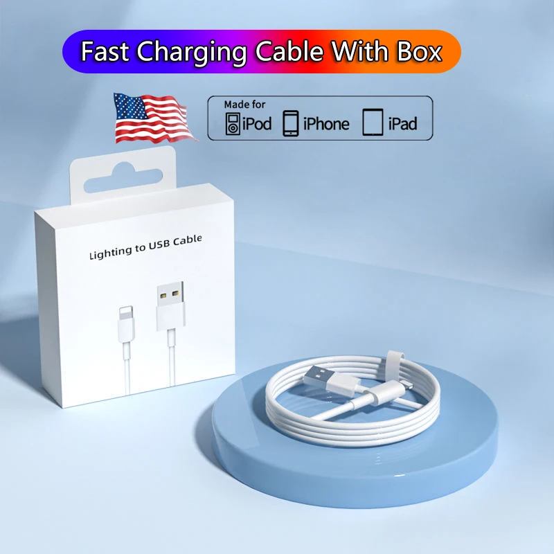 

Original USB Charger Cable for iPhone X XR XS 6S 7 8 14 Plus 11 12 13 Pro Max Fast Charging Lighting to USB Data Cable With Box