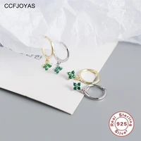 ccfjoyas 925 sterling silver green color zircon hoop earrings for women simple ins gold silver color piercing earrings jewelry