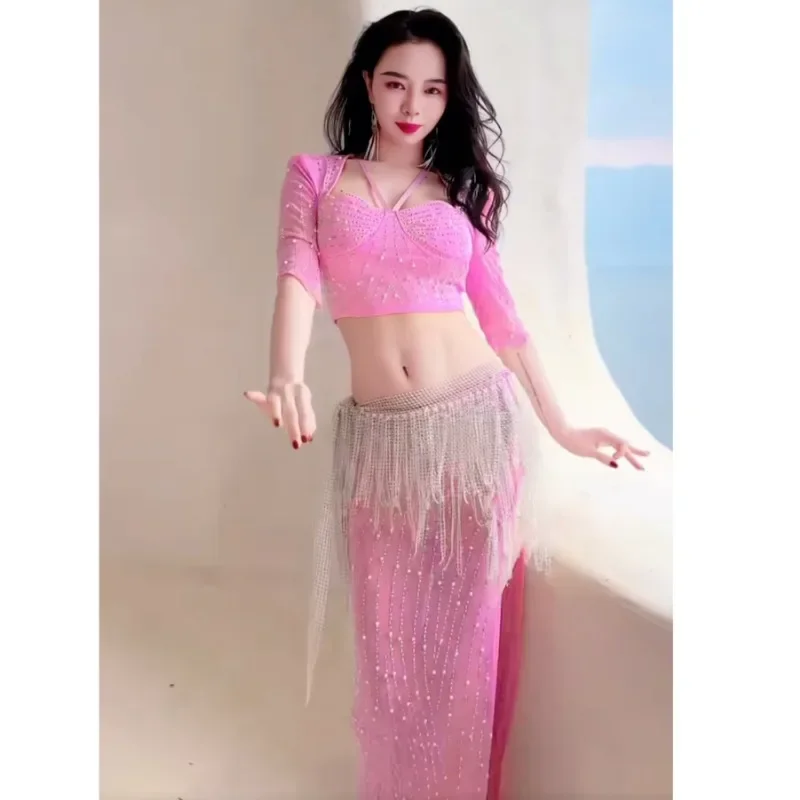 Костюмы для танца живота взрослых 2024 короткое танцевальное платье с бисером