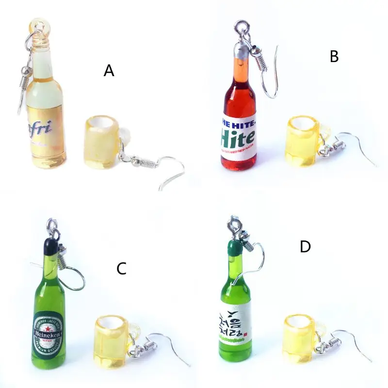 

Beer Bottle Wine Glass Drop Earrings Asymmetric Pendant Earrings for Anniversary