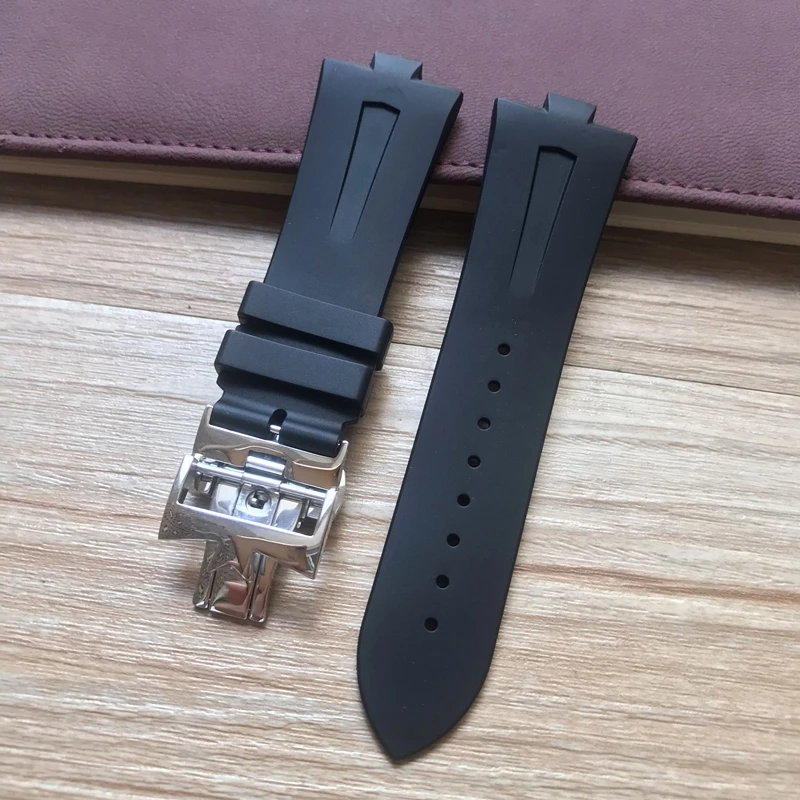 

24mm-8mm Black Blue Brown Soft No Burr Rubber Watchband Special For Vacheron Constantin Watch Strap VC Wristband Bracelet