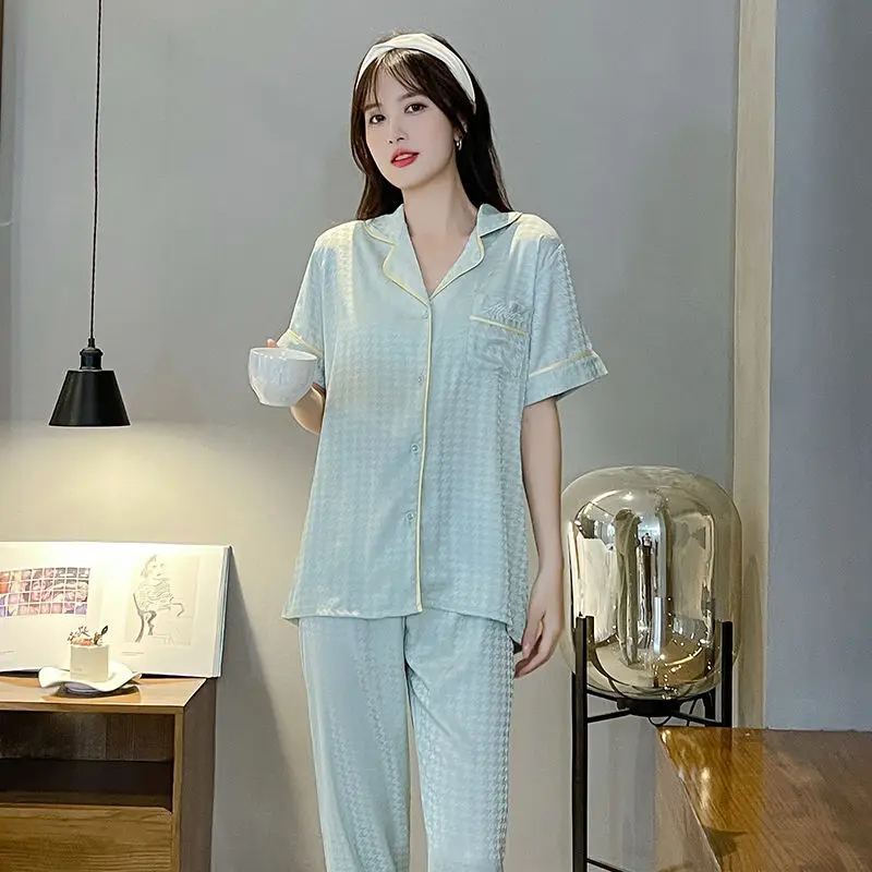 Summer New in Women's Pajamas Free Shipping Senior Sense Short Sleeves Ice Silk Women's Home Clothes Sets Loose Thin Trousers