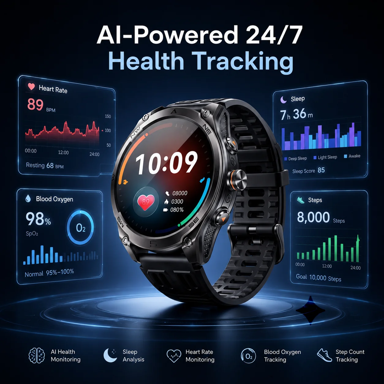 Фото Умные часы Dido AI Ace Pro со встроенным GPS, AMOLED-экраном 1,75 дюйма, Bluetooth-вызовами, водонепроницаемостью IP68, монитором здоровья, для бега на открытом воздухе №5