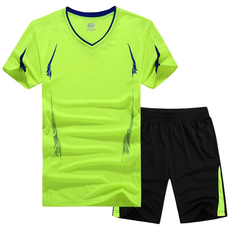 

Tracksuit Men M~9XL Summer Men's Sets T Shirts+shorts Two Pieces running sport suit Male joggering volleyball Sportswear clothes