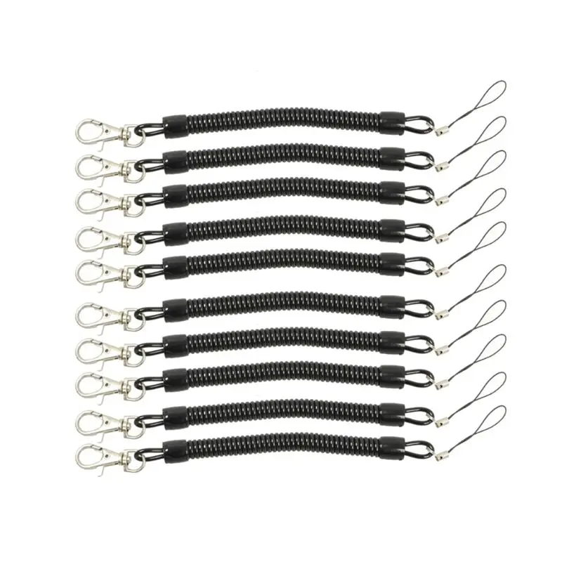 

10x Theftproof Black Retractable Coil Cord Springs Keychain for Skiing Rafting 57BD