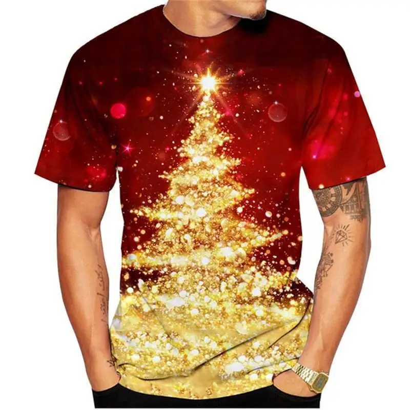

Unisex Men's T-shirt Slightly Elastic Christmas Tree T Shirt Men Festival Costume Streetwear Cool Hip Pop Short Sleeve Tops Tee