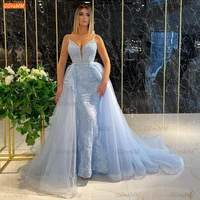 sky blue mermaid prom dresses long 2022 robe de bal femme longue tulle appliqued women party gown vestido de fiesta de boda new