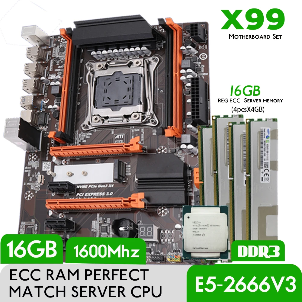 Комплект материнской платы Atermiter X99 Turbo комплект с процессором XEON E5 2666 V3 LGA 2011-3 4 шт.