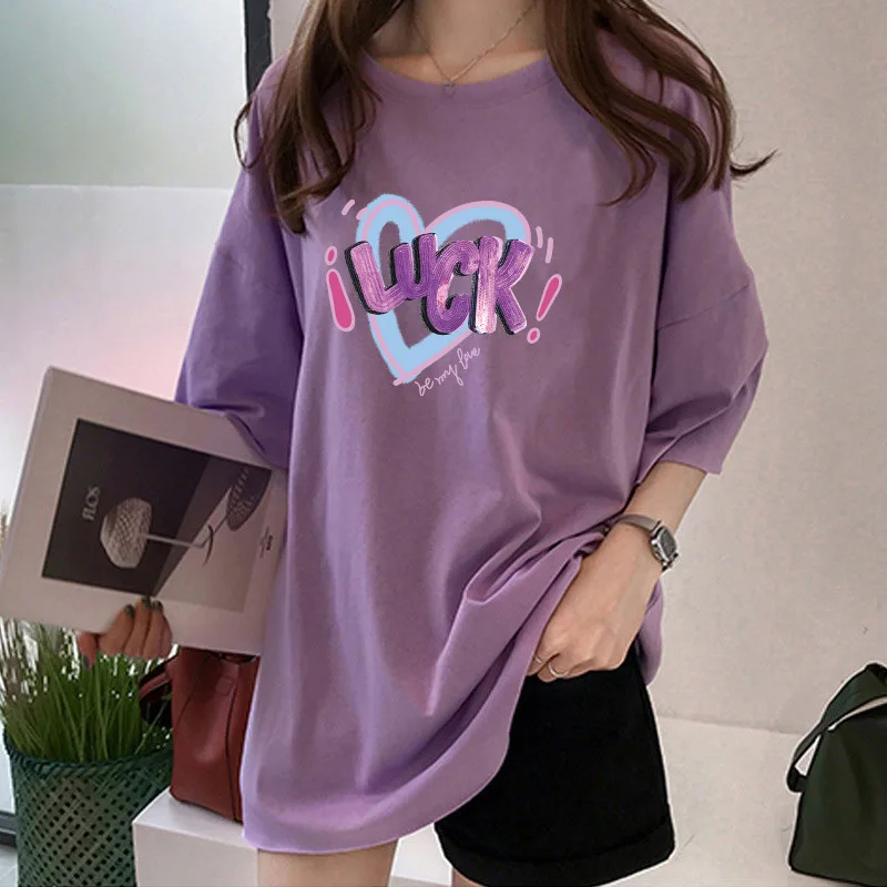 

Summer fashion creative love print short sleeve shirt women oversize new slouchy style relaxed fashion crew neck t-shirt clothes