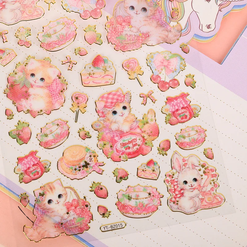 

Cat gilding flat decal girl's hand curtain decoration sticker pink platinum shiny children paste reward sticker