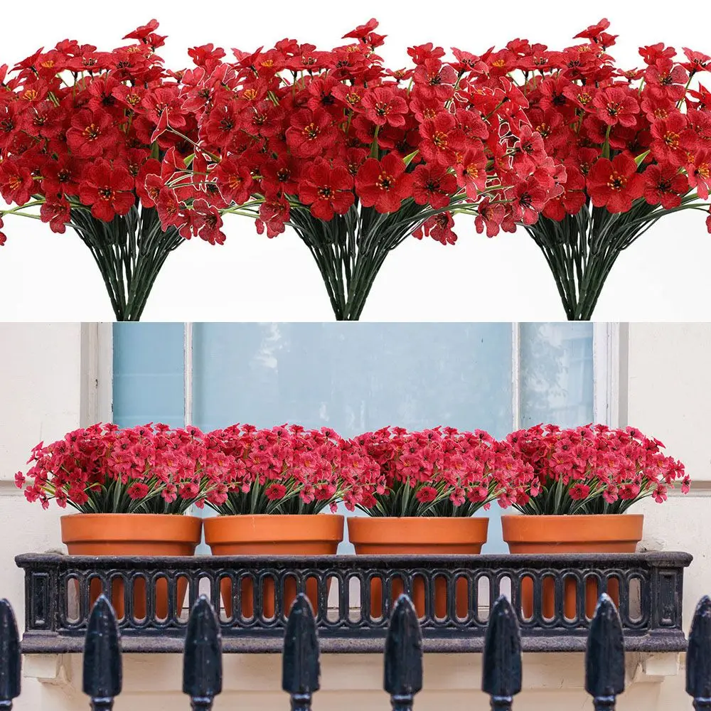 

1 Bundle Artificial Flowers Outdoor UV Resistant Fake Flowers No Fade Plastic Plants Garden Porch Window Box Decorating 31cm