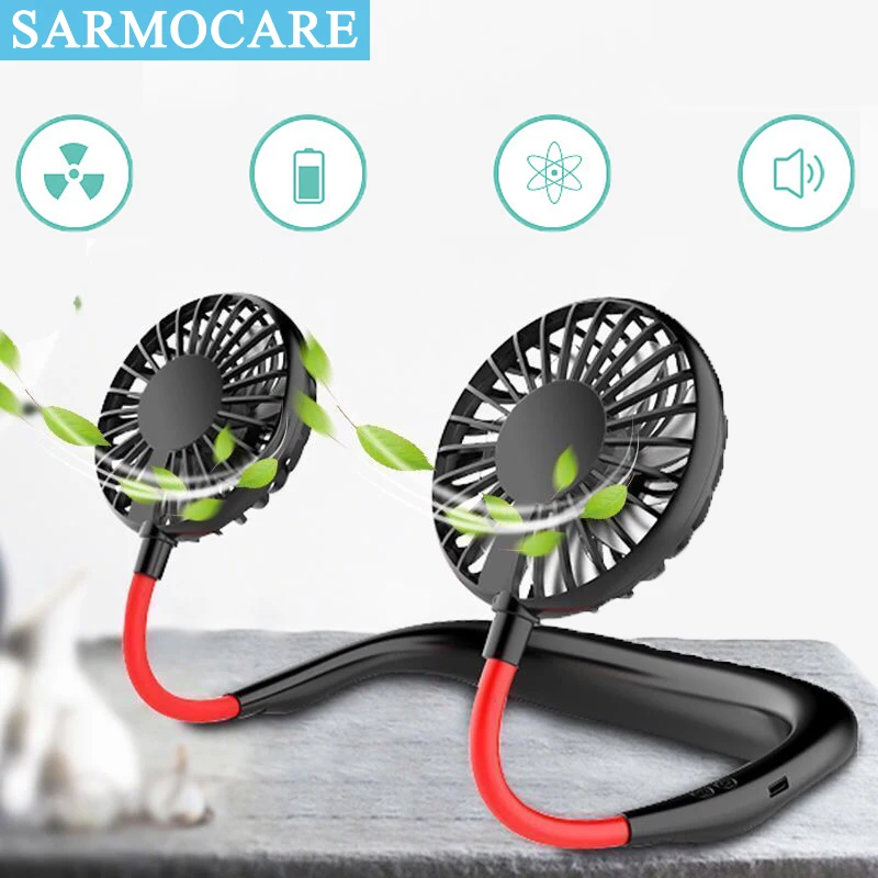 Hands-free Neck Band Hands-Free Hanging USB Rechargeable Dual Fan Mini Air Cooler Summer Portable 2000mA Sarmocare