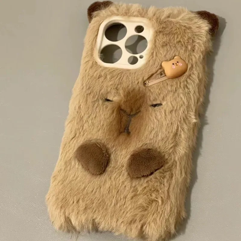 

Capybara Kawaii Anime TPU Phone Case Cute Cartoon Plush Lovely Funny Hairpin Fall-proof Soft All-inclusiveI Brown Gift for Girls