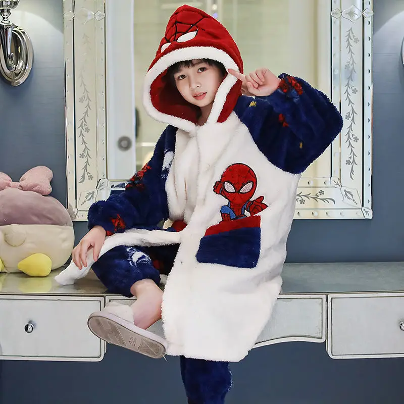 

Детская фланелевая ночная рубашка с героями фильма Marvel Мстители мультфильм Человек-паук Удобная осенне-зимняя теплая Домашняя одежда набор