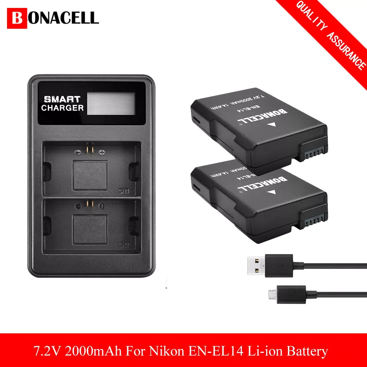 

2000mAh EN-EL14 EN-EL14A ENEL14 Battery for Nikon D3100 D3200 D3300 D3400 D3500 D5600 D5100 D5200 P7000+LCD Battery Charger