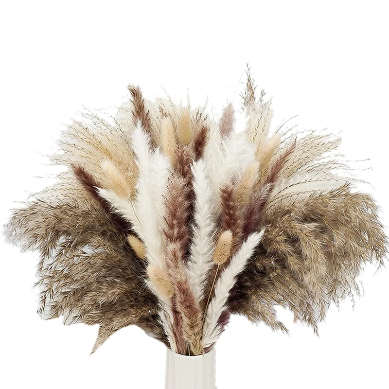 

AT69 -84Pcs Natural Pampas Grass, Beige Fluffy Dried Pampas Grass For Boho Home Decor, Reed Grass, Bunny Tails Dried Flowers