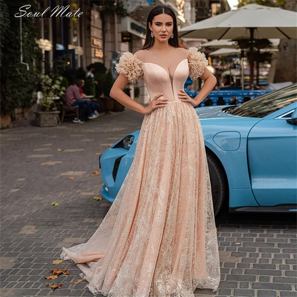 

Exquisite A Line Wedding Dresses For Women Off the Shoulder Sweetheart Sweep Train Pleated Tulle Bride Gowns Vestido De Noiva