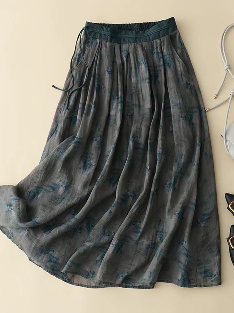 

Женские повседневные юбки, Новое поступление 2023, летняя универсальная свободная элегантная трапециевидная длинная юбка в винтажном стиле с цветочным принтом, B2871