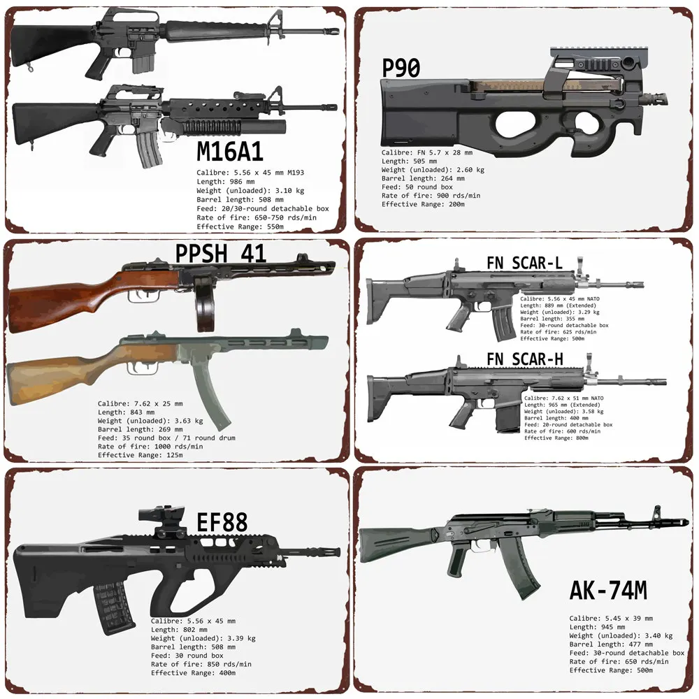 

Gun Plaque Uzi Vintage Metal Sign Bar Club Cafe Car Room Decorative Plate Rifle Tin Painting Military Fans Wall Stickers ZSS64