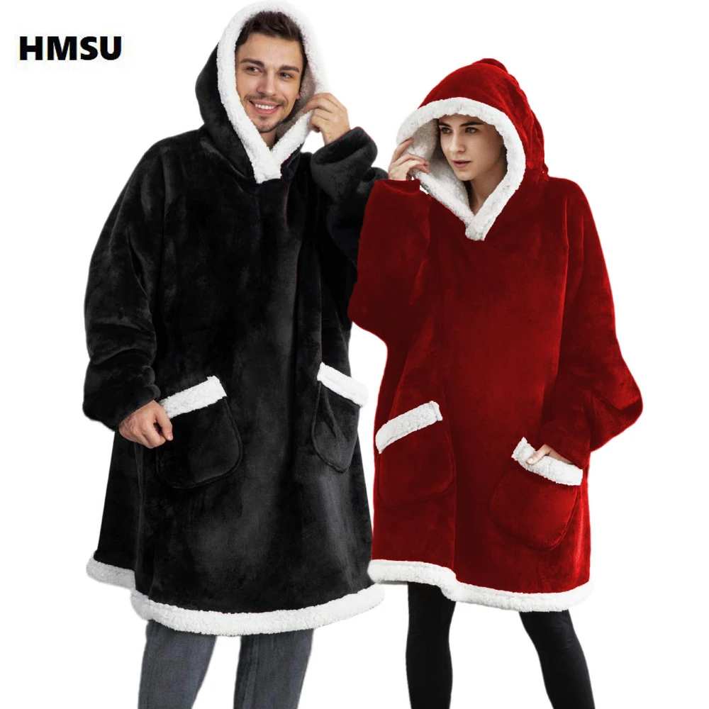 

HMSU Warm Thick TV Hooded Sweater Blanket Unisex Giant Pocket Adult and Children Fleece Weighted Blankets for Beds Travel home